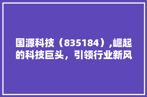 国源科技(835184),崛起的科技巨头,引领行业新风尚 国源科技(835184),崛起的科技巨头,引领行业新风尚