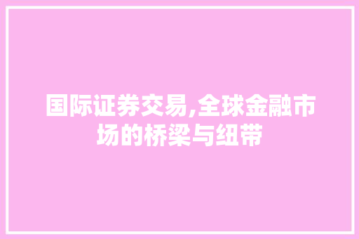 国际证券交易,全球金融市场的桥梁与纽带 国际证券交易,全球金融市场的桥梁与纽带