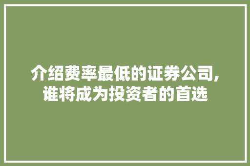 介绍费率最低的证券公司,谁将成为投资者的首选 介绍费率最低的证券公司,谁将成为投资者的首选