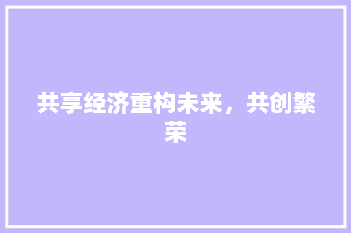共享经济重构未来,共创繁荣 共享经济重构未来,共创繁荣
