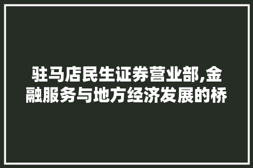 驻马店民生证券营业部,金融服务与地方经济发展的桥梁 驻马店民生证券营业部,金融服务与地方经济发展的桥梁