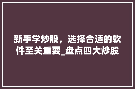 新手学炒股,选择合适的软件至关重要_盘点四大炒股软件 新手学炒股,选择合适的软件至关重要_盘点四大炒股软件