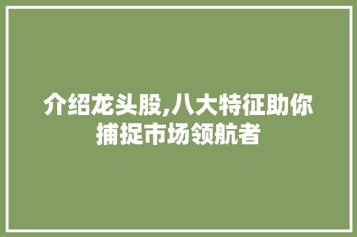 介绍龙头股,八大特征助你捕捉市场领航者 介绍龙头股,八大特征助你捕捉市场领航者