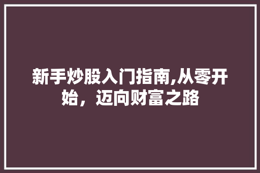 新手炒股入门指南,从零开始,迈向财富之路 新手炒股入门指南,从零开始,迈向财富之路