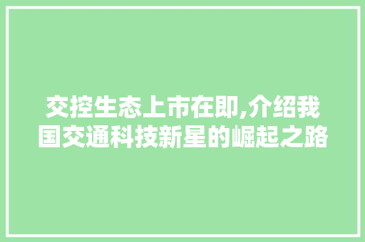 交控生态上市在即,介绍我国交通科技新星的崛起之路 交控生态上市在即,介绍我国交通科技新星的崛起之路