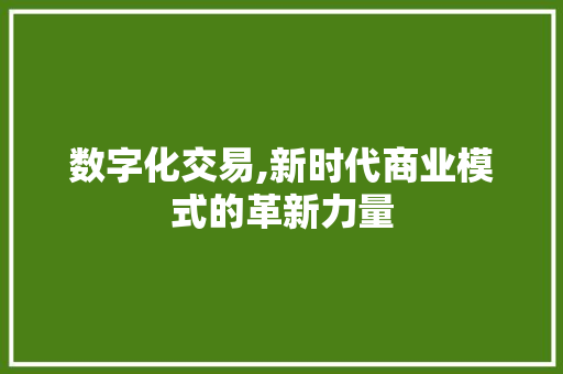 数字化交易,新时代商业模式的革新力量 数字化交易,新时代商业模式的革新力量