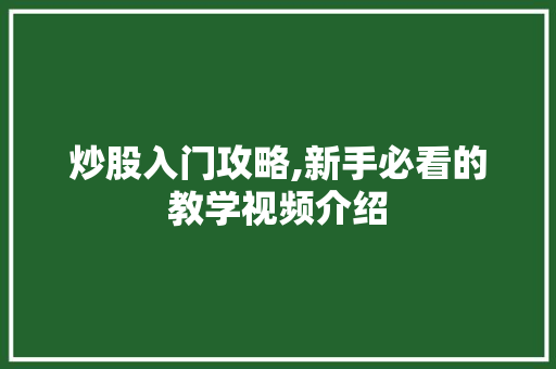 炒股入门攻略,新手必看的教学视频介绍 炒股入门攻略,新手必看的教学视频介绍