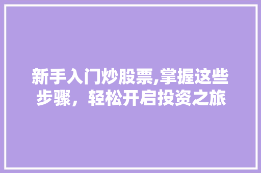 新手入门炒股票,掌握这些步骤,轻松开启投资之旅 新手入门炒股票,掌握这些步骤,轻松开启投资之旅
