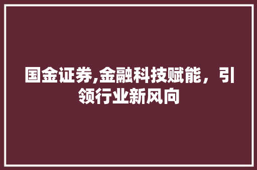 国金证券,金融科技赋能,引领行业新风向 国金证券,金融科技赋能,引领行业新风向