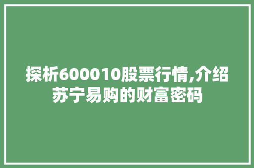 探析600010股票行情,介绍苏宁易购的财富密码