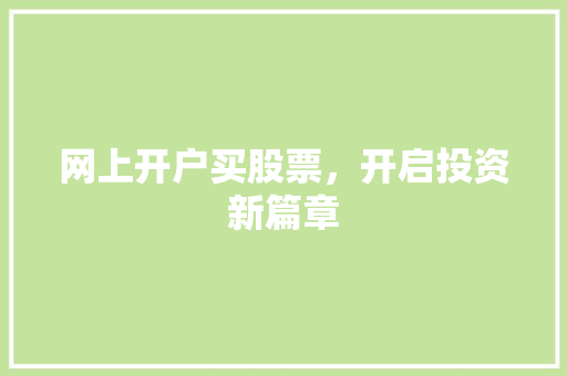 网上开户买股票,开启投资新篇章 网上开户买股票,开启投资新篇章