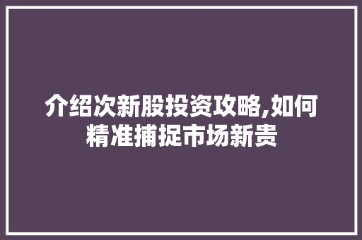 介绍次新股投资攻略,如何精准捕捉市场新贵