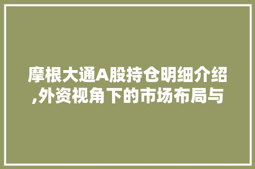 摩根大通A股持仓明细介绍,外资视角下的市场布局与步骤 摩根大通A股持仓明细介绍,外资视角下的市场布局与步骤