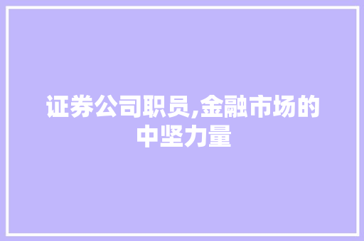 证券公司职员,金融市场的中坚力量 证券公司职员,金融市场的中坚力量