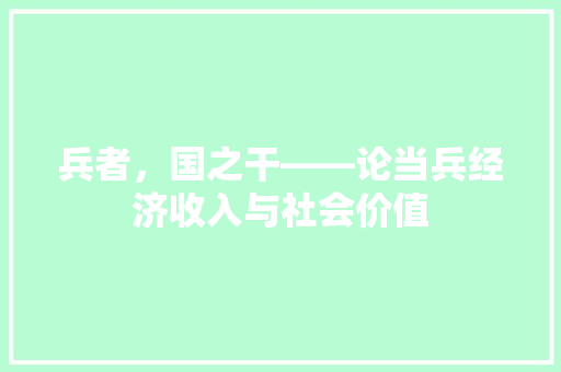 兵者,国之干——论当兵经济收入与社会价值 兵者,国之干——论当兵经济收入与社会价值