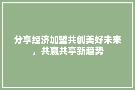 分享经济加盟共创美好未来,共赢共享新趋势 分享经济加盟共创美好未来,共赢共享新趋势