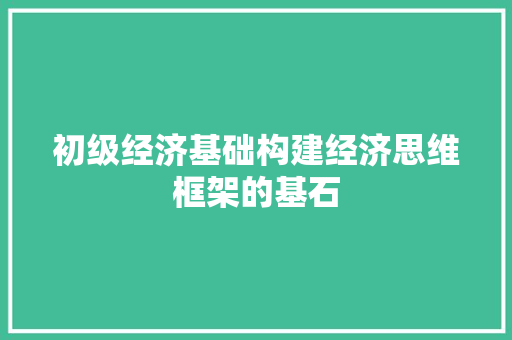 初级经济基础构建经济思维框架的基石 初级经济基础构建经济思维框架的基石