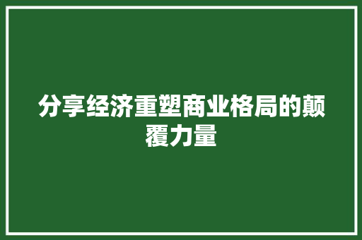 分享经济重塑商业格局的颠覆力量 分享经济重塑商业格局的颠覆力量
