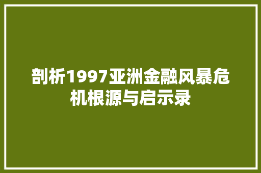 剖析1997亚洲金融风暴危机根源与启示录 剖析1997亚洲金融风暴危机根源与启示录