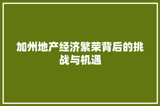 加州地产经济繁荣背后的挑战与机遇 加州地产经济繁荣背后的挑战与机遇