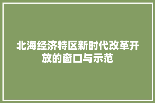 北海经济特区新时代改革开放的窗口与示范 北海经济特区新时代改革开放的窗口与示范