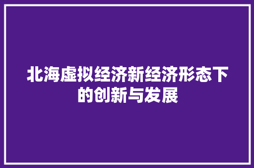 北海虚拟经济新经济形态下的创新与发展