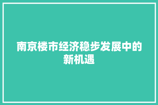 南京楼市经济稳步发展中的新机遇 南京楼市经济稳步发展中的新机遇