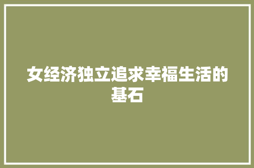 女经济独立追求幸福生活的基石 女经济独立追求幸福生活的基石
