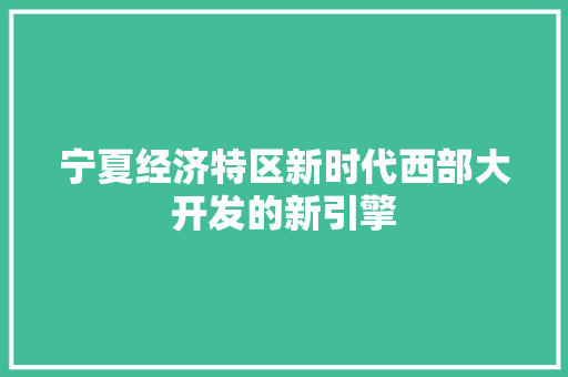 宁夏经济特区新时代西部大开发的新引擎 宁夏经济特区新时代西部大开发的新引擎