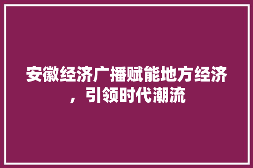 安徽经济广播赋能地方经济，引领时代潮流