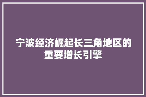 宁波经济崛起长三角地区的重要增长引擎 宁波经济崛起长三角地区的重要增长引擎