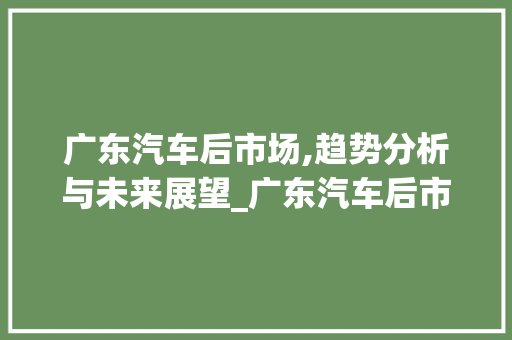 广东汽车后市场,趋势分析与未来展望_广东汽车后市场趋势分析