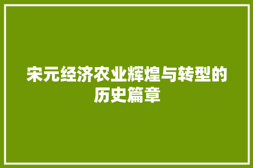 宋元经济农业辉煌与转型的历史篇章 宋元经济农业辉煌与转型的历史篇章