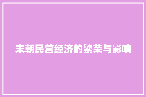宋朝民营经济的繁荣与影响 宋朝民营经济的繁荣与影响