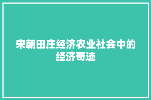 宋朝田庄经济农业社会中的经济奇迹 宋朝田庄经济农业社会中的经济奇迹