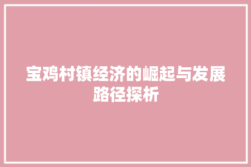 宝鸡村镇经济的崛起与发展路径探析