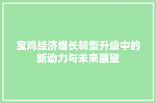 宝鸡经济增长转型升级中的新动力与未来展望 宝鸡经济增长转型升级中的新动力与未来展望