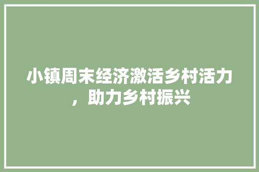 小镇周末经济激活乡村活力,助力乡村振兴 小镇周末经济激活乡村活力,助力乡村振兴
