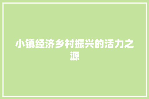 小镇经济乡村振兴的活力之源 小镇经济乡村振兴的活力之源