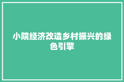 小院经济改造乡村振兴的绿色引擎 小院经济改造乡村振兴的绿色引擎