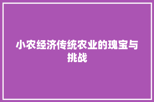 小农经济传统农业的瑰宝与挑战 小农经济传统农业的瑰宝与挑战