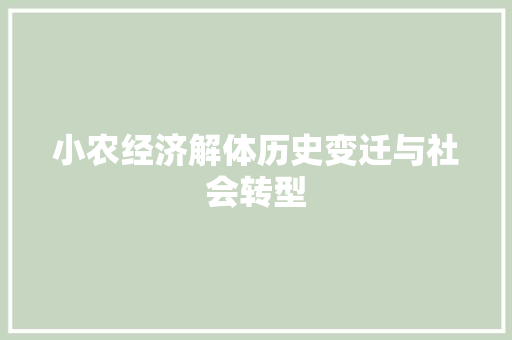 小农经济解体历史变迁与社会转型 小农经济解体历史变迁与社会转型
