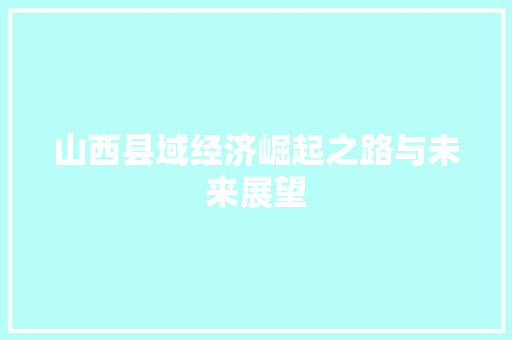 山西县域经济崛起之路与未来展望 山西县域经济崛起之路与未来展望