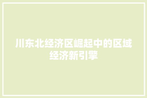 川东北经济区崛起中的区域经济新引擎 川东北经济区崛起中的区域经济新引擎